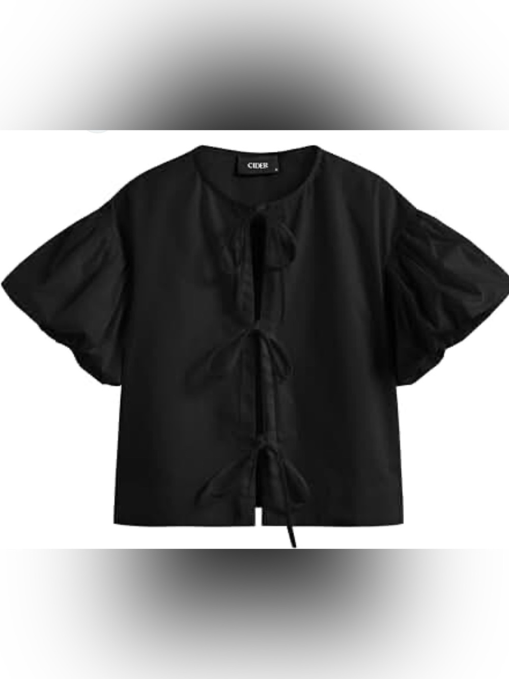 Cider Black Short Sleeve Bow-Tie Front Blouse